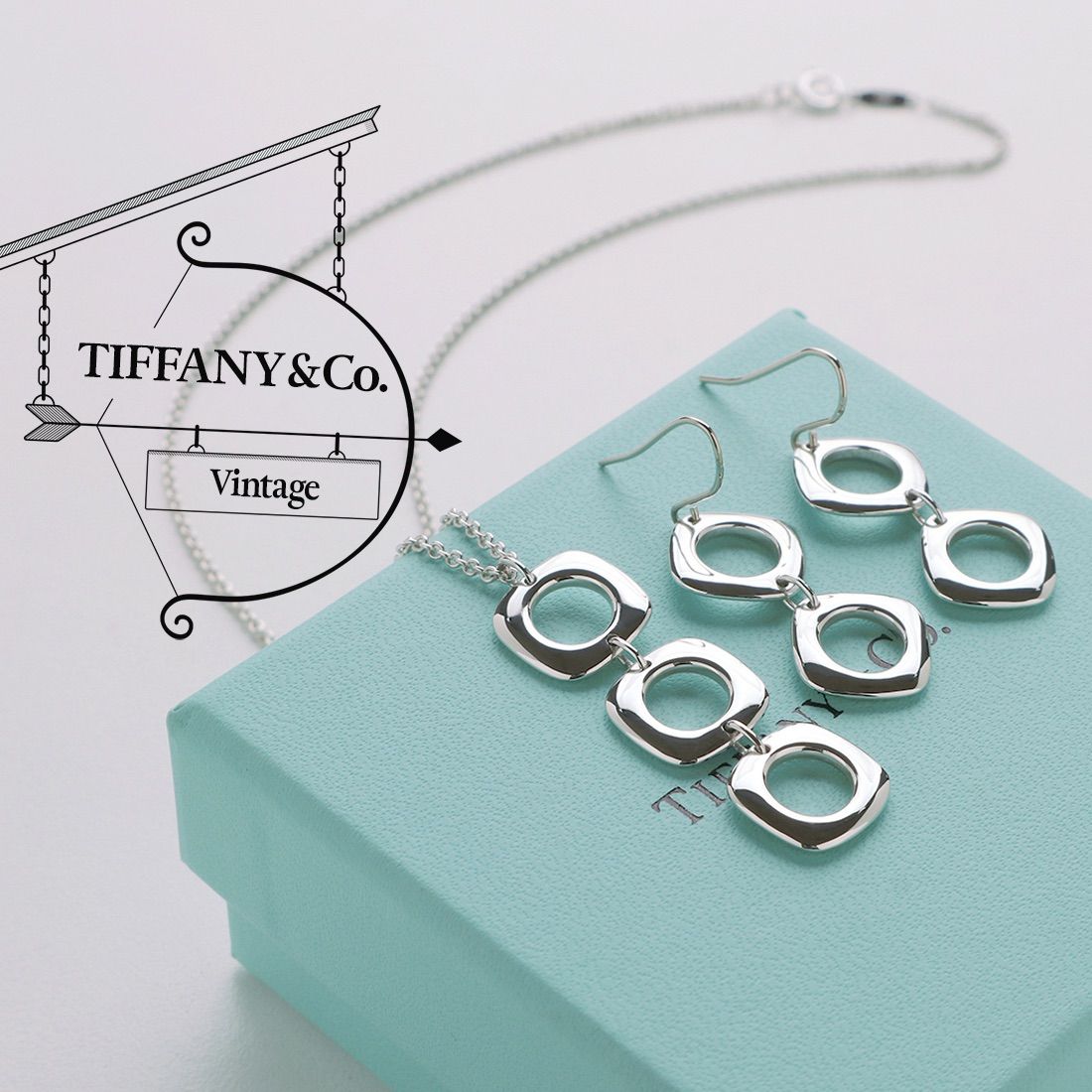 美品 TIFFANY&Co. ティファニー スクエア クッション ネックレス ピアス セット スターリング シルバー AG 925 ヴィンテージ -  メルカリ