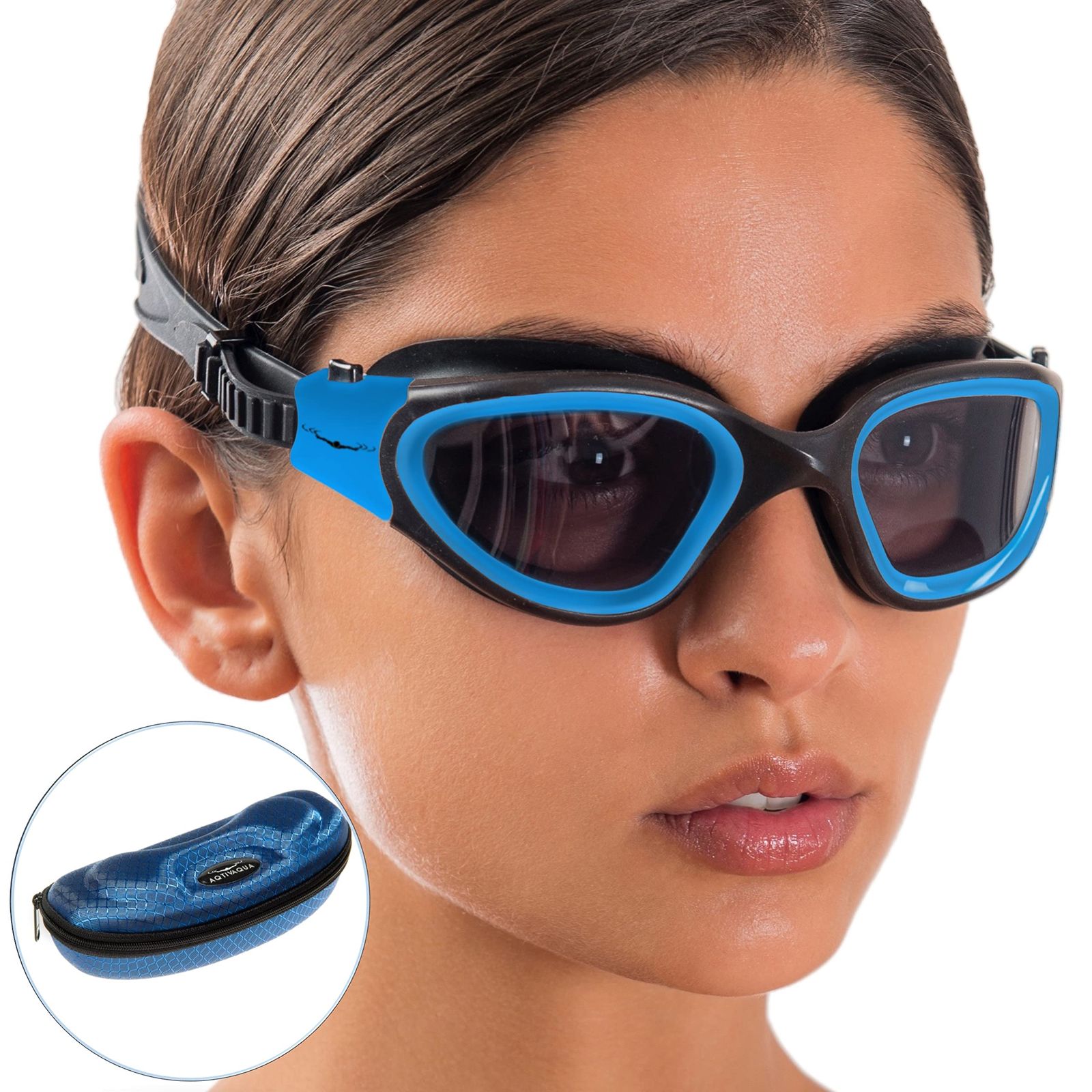 AqtivAqua ワイドビュースイムゴーグル + 専用デザインケース ||水泳 ワークアウト～オープンウォーター ||インドア/アウトドアライン ブルー [ブルー]