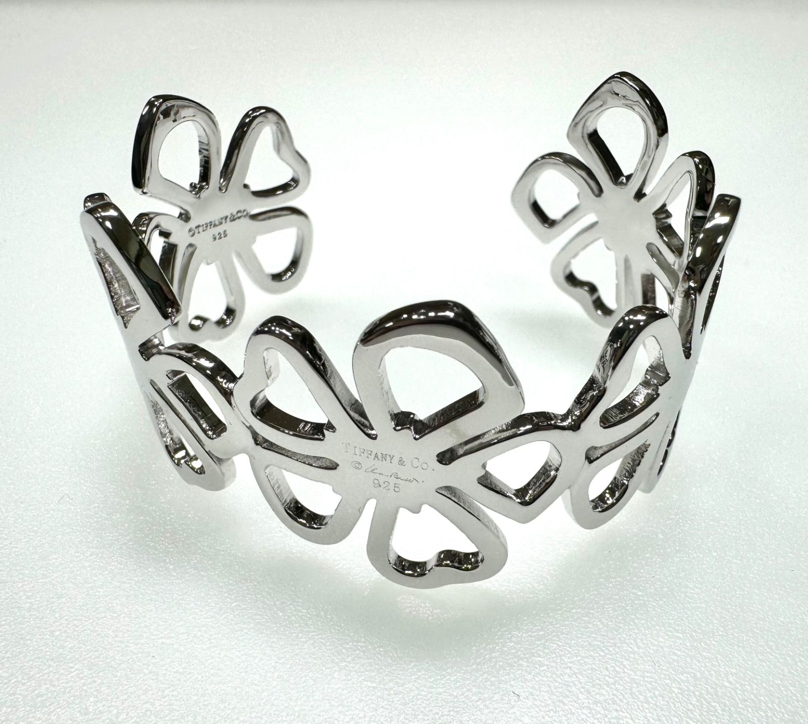 希少 Tiffany &Co SV925 フラワー バングル カフ ティファニー 