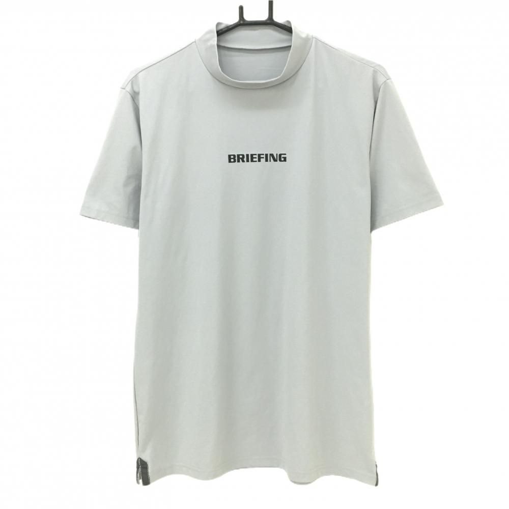 【超美品】ブリーフィング 半袖ハイネックシャツ グレー ロゴ黒 背面ロゴ ストレッチ メンズ L ゴルフウェア BRIEFING