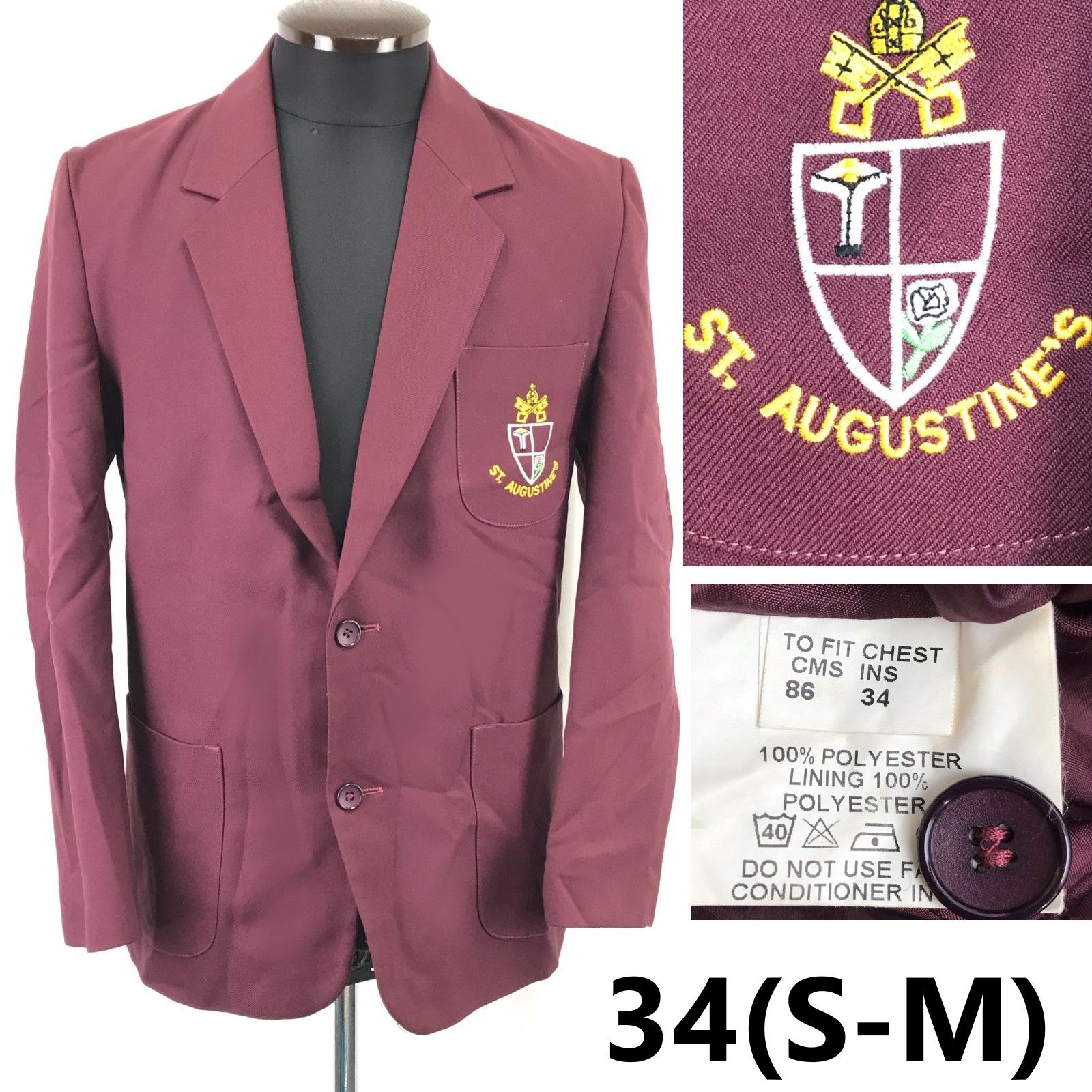 St. Augustine】 テーラードジャケット/ブレザー【34/メンズS-M程度/wine red】SCHOOL JACKET/アウター/Distinctive/Jumper◆BJ052-c St. Augustine】 テーラードジャケット/ブレザー【34/メンズS-M程度