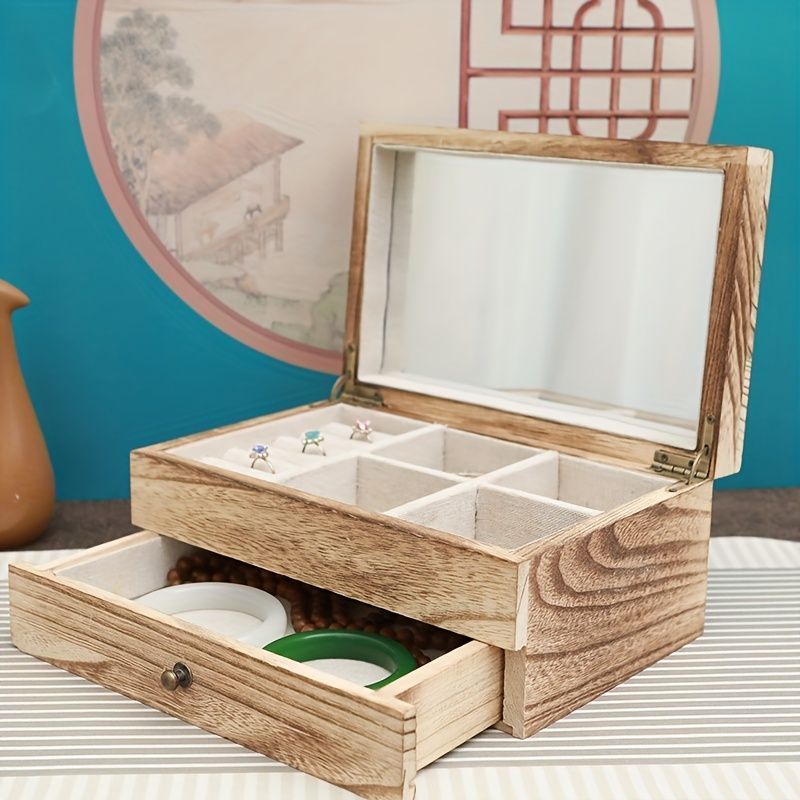 アクセサリー ケース ジュエリー ボックス エレガント 2段 木製 ミラー
