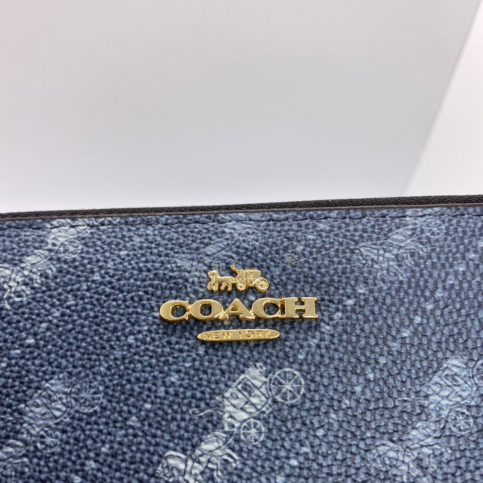 極美品 Coach 長財布 ブルー デニム 総柄 レディース メンズ コーチ 
