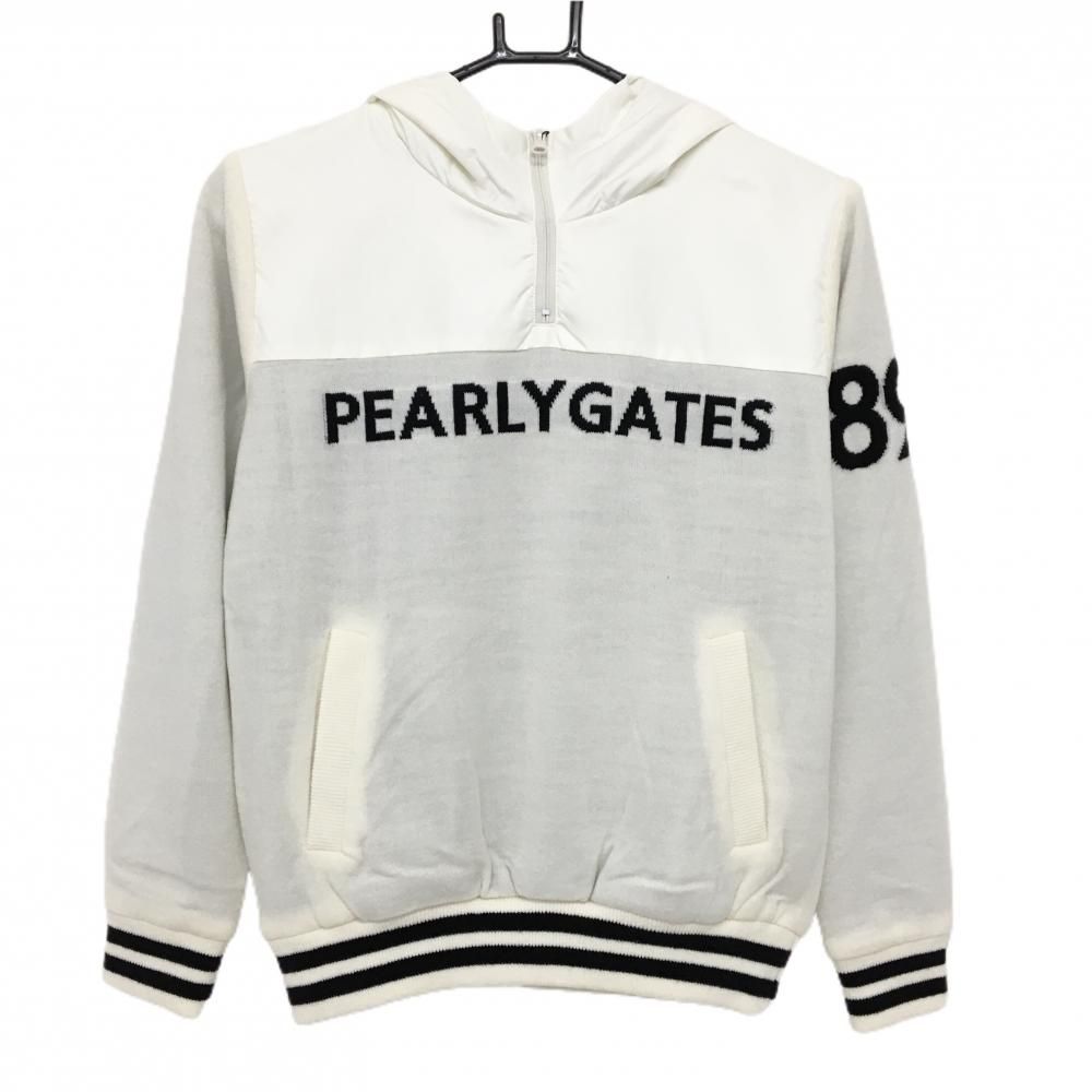 パーリーゲイツ 異素材ニットパーカー 白 ハーフジップ DIAPLEX 裏地付き レディース 0 S ゴルフウェア PEARLY GATES