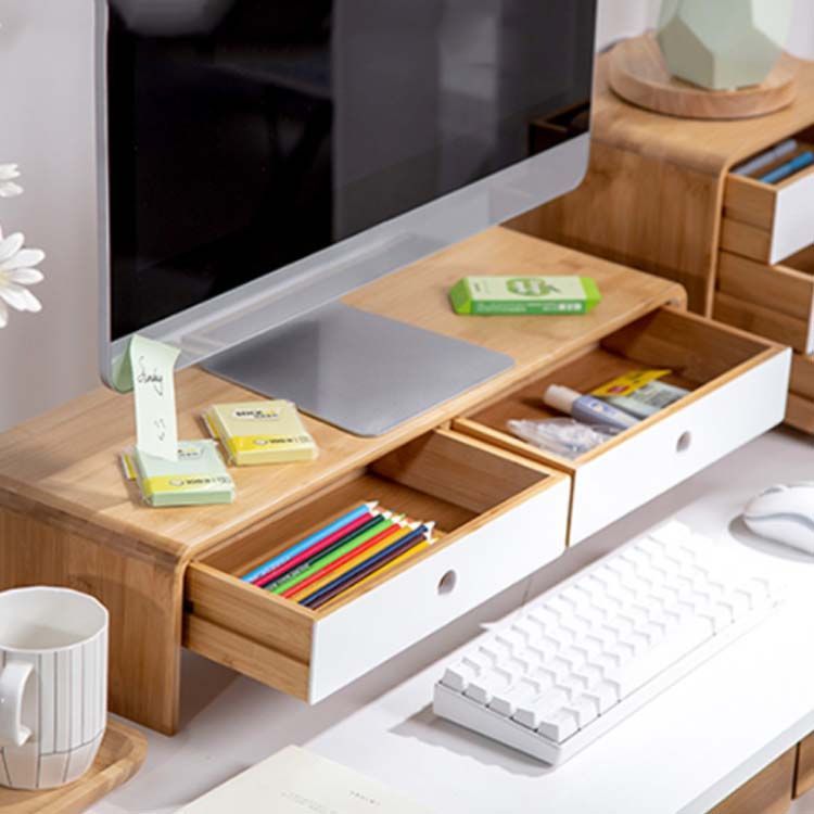 モニタースタンド 引き出し付 机上台 高さ13cm 幅60cm 奥行20cm 天然竹