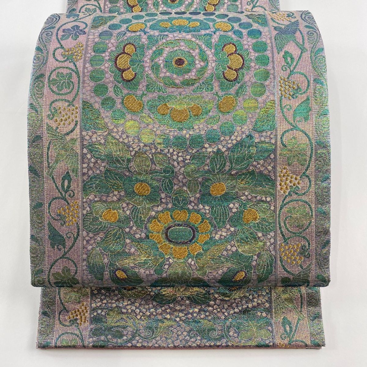 平和屋本店□極上 染織作家 みなみ修郎 全通柄袋帯 芭蕉布 手織人 柳