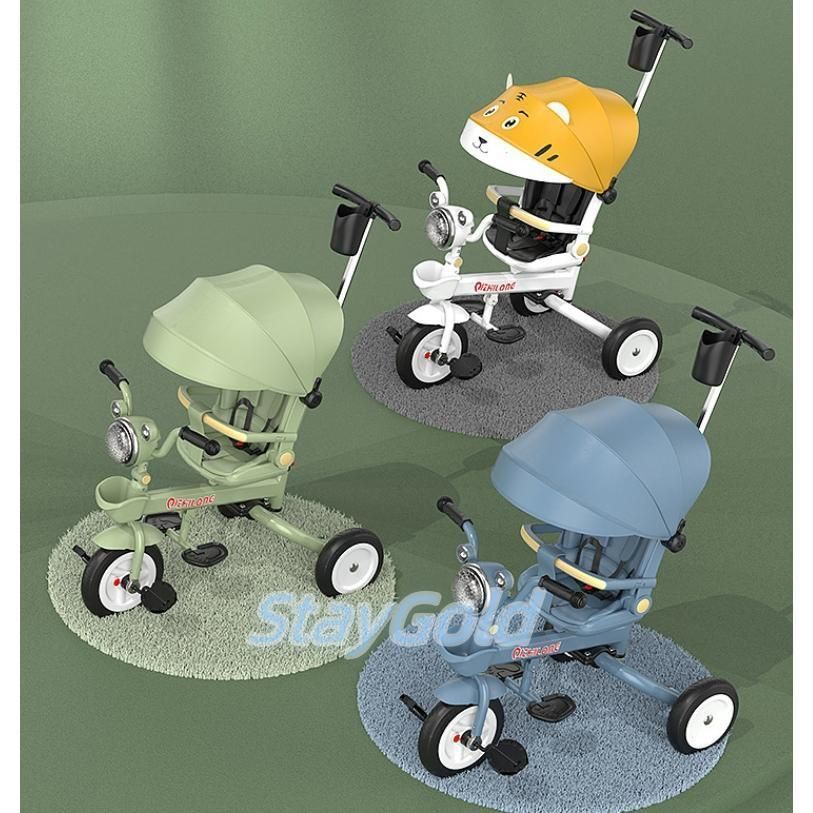 子供用三輪車 乗用玩具 三輪車 折りたたみ キッズバイク 手押し棒付き 日よけ付 1歳から5歳までの赤ちゃんへのギフト 簡単な取り付け 自転
