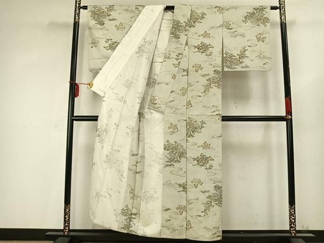 平和屋着物▽上質な紬 単衣 樹林文 正絹 逸品 AABC0585fy