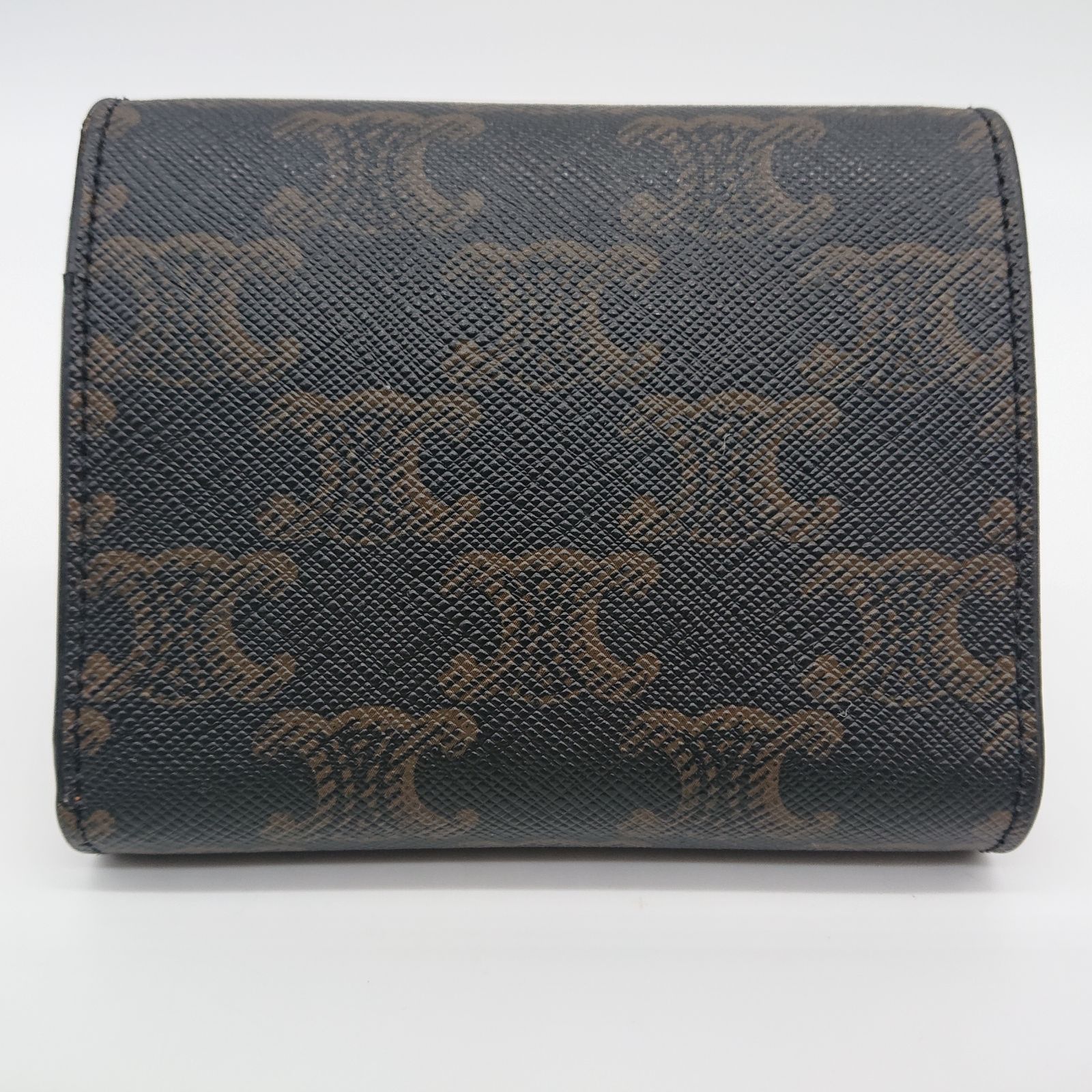 【美品・正規品】CELINE セリーヌ トリオンフ 三つ折り財布　タン　箱付き 美品】CELINE セリーヌ トリオンフ 三つ折り財布 タン 保存袋 箱