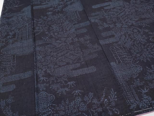 平和屋本店□極上 本場結城紬 重要無形文化財 80亀甲 雲取り花模様 奥