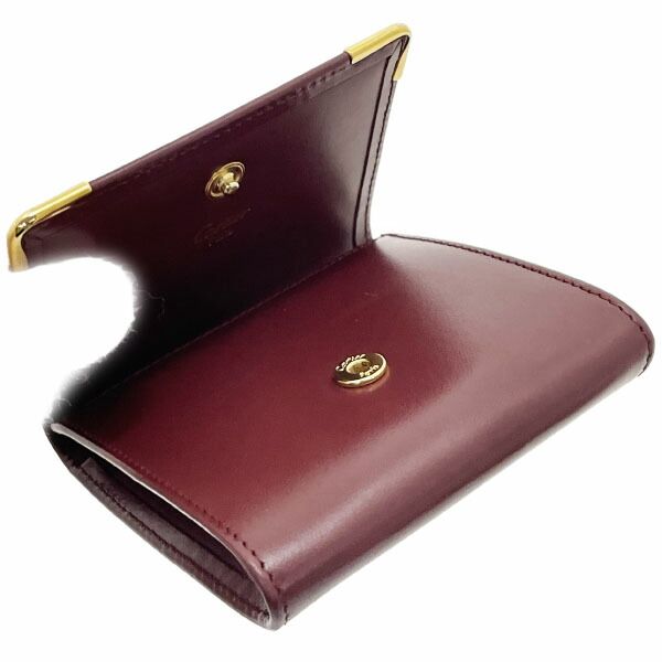  カルティエ コインケース マストライン コインパース カーフ レザー 革 ボルドー ワインレッド えんじ Cartier 2 C スクエア 小銭入れ ブランド小物 き その他 折り財布