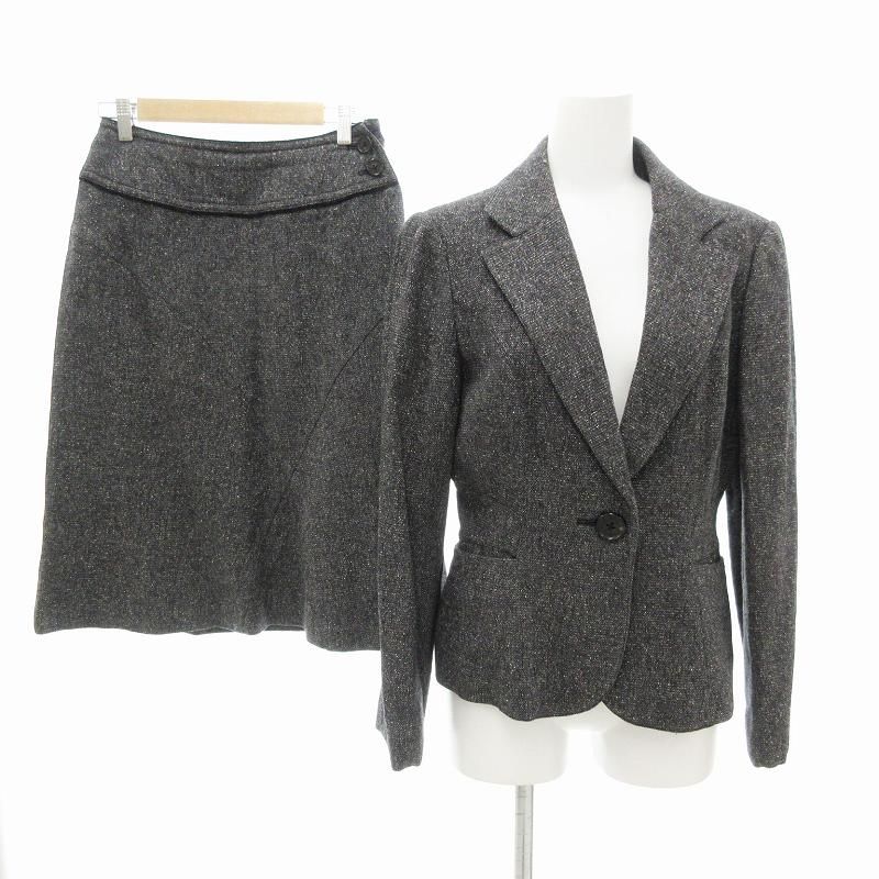 ソニアリキエル SONIA RYKIEL スーツ セットアップ ジャケット スカート ひざ丈 シングル ノッチドラペル 38 グレー |JS GY18