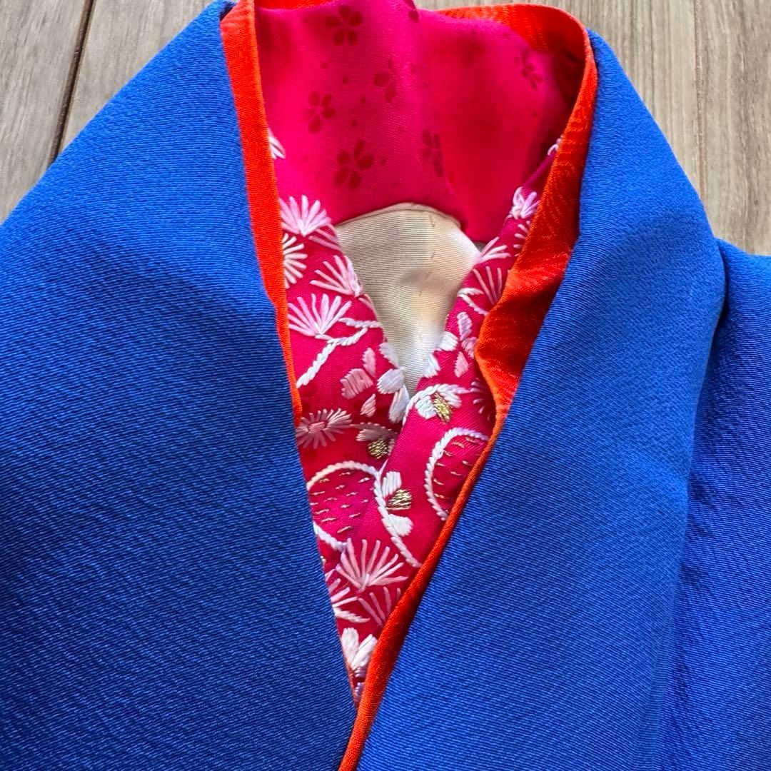 J 超美品　七五三　7歳　フルセット　女の子　絹　着物　青　手書き友禅　本加工 J 超美品 七五三 7歳 フルセット 女の子 絹 着物 青 手書き友禅