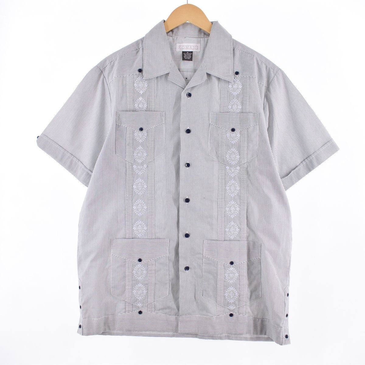 ROMANI ストライプ柄 半袖 オープンカラー メキシカンシャツ キューバシャツ メンズL /eaa337245