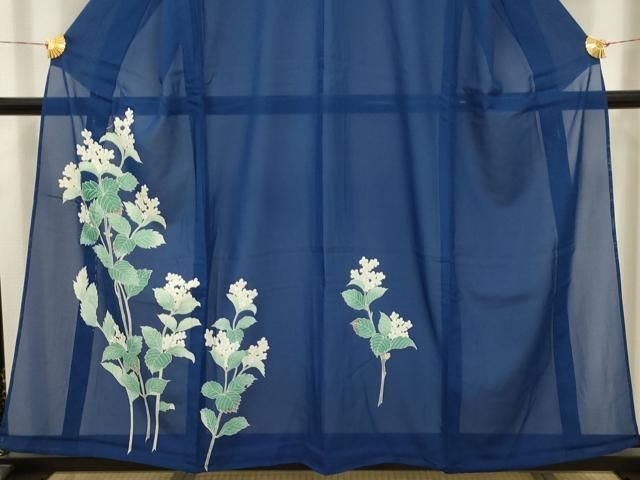 平和屋着物＊夏物　訪問着　絽　紫陽花　銀彩　正絹　逸品　AABA5538sx 平和屋着物＊夏物 訪問着 絽 刺繍 紫陽花 銀糸 正絹 逸品 未使用