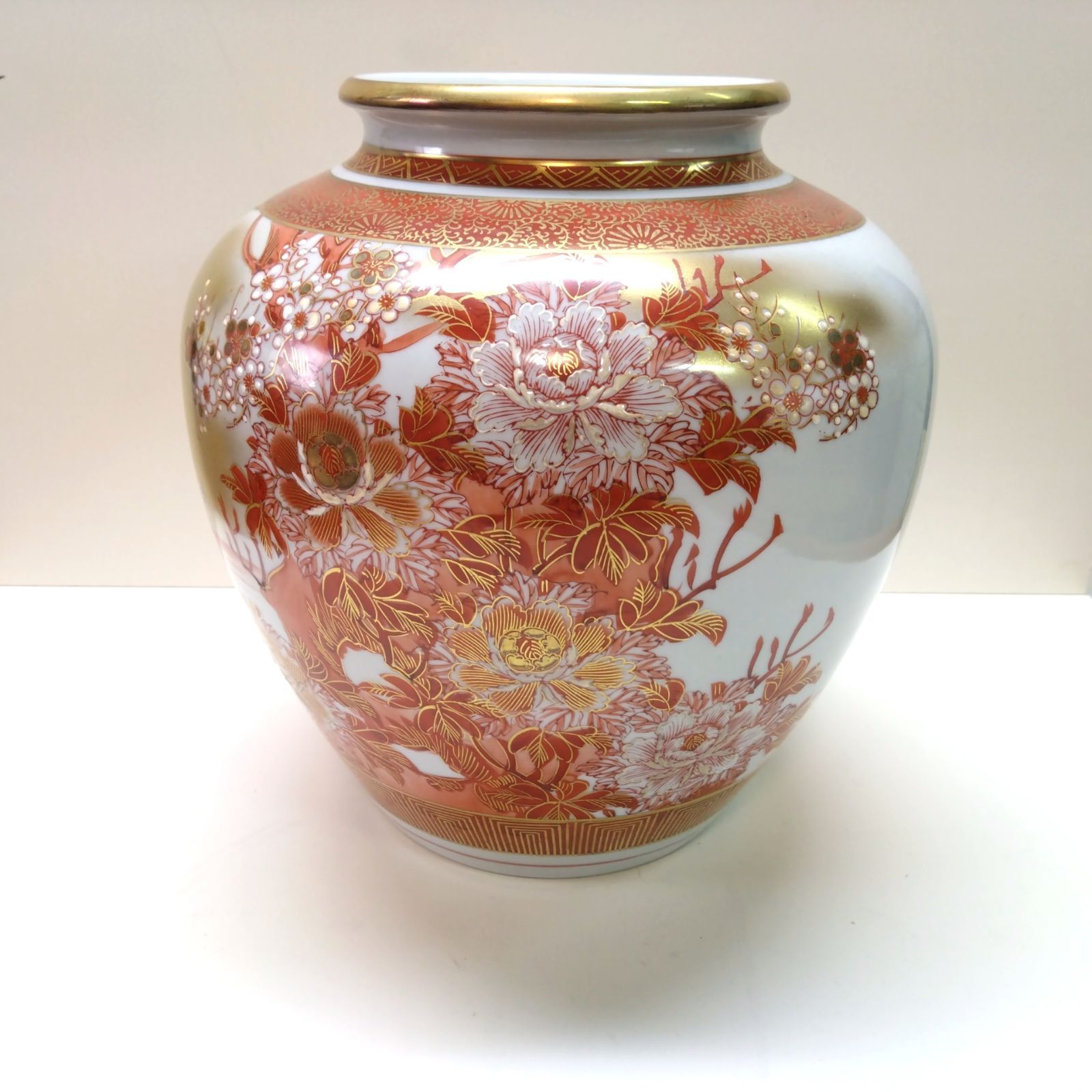 317 九谷焼 九谷光崖 花瓶 花器 赤絵 金彩 陶芸品 壺 - メルカリ