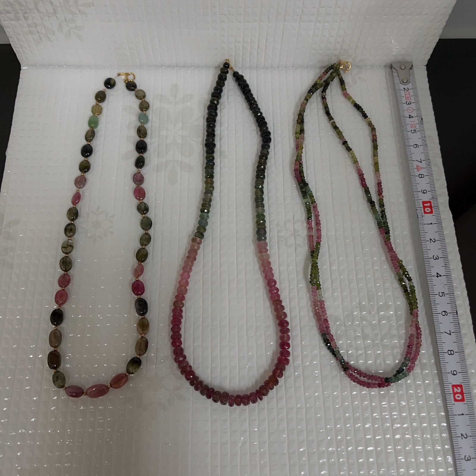 ネックレス 18金 天然石マルチカラーネックレス トルマリン ロング K18 