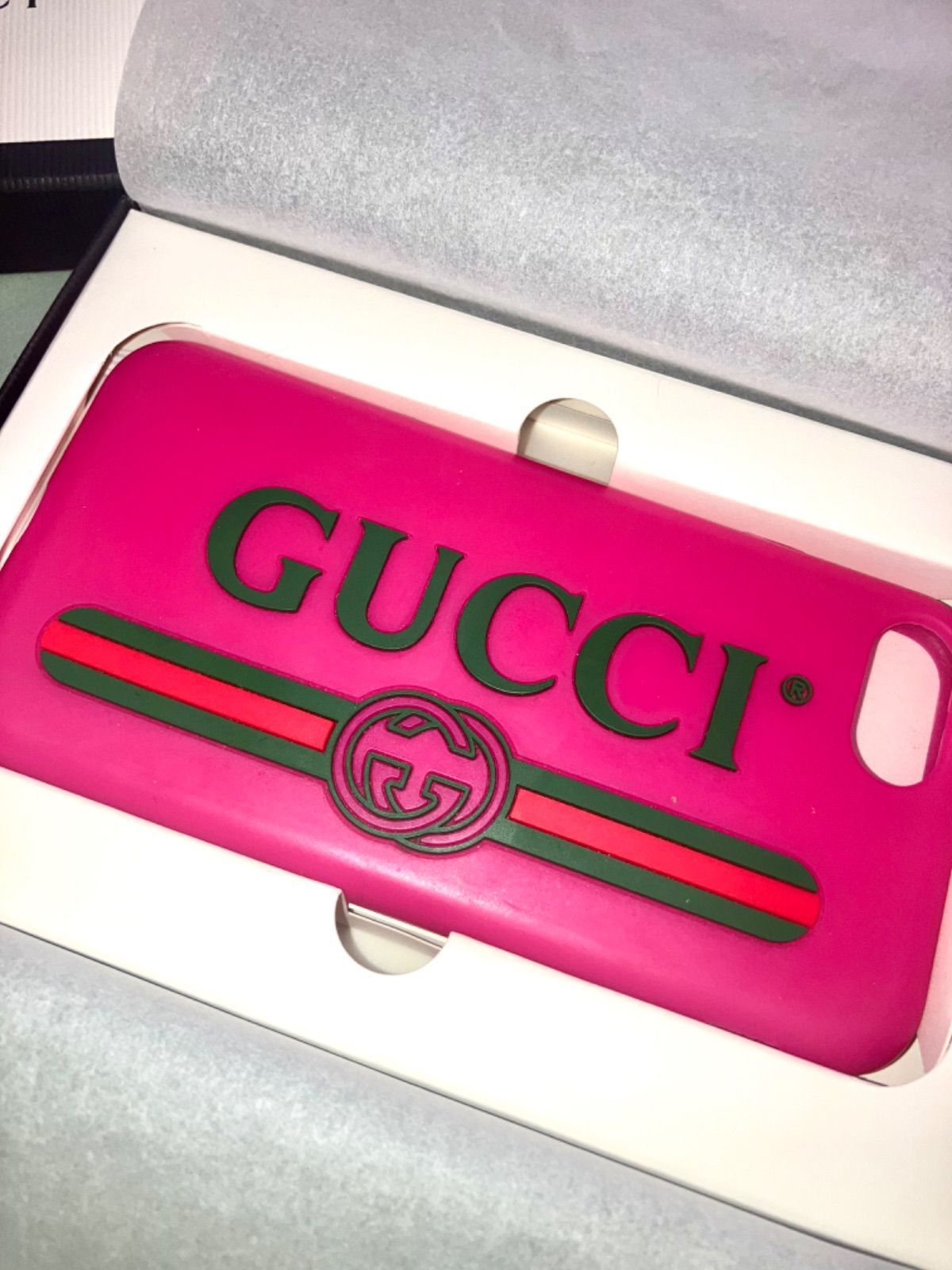 GUCCI】グッチ レザー ロゴプリント iPhoneX/XSケース ピンク-