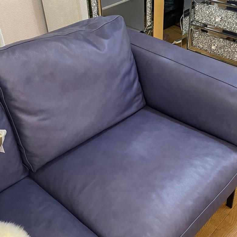 3人がけソファ ブルー・総革 3Pソファ ワタリジャパン BAIYU