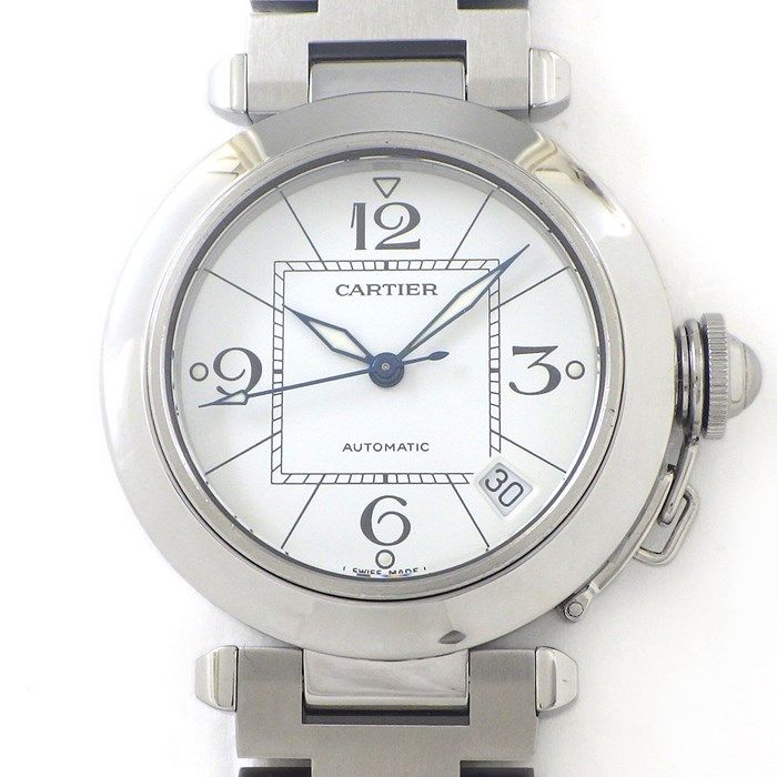 カルティエ Cartier 腕時計 パシャC W31074M7 デイト 夜光インデックス 夜光針 ホワイト文字盤 SS 自動巻き