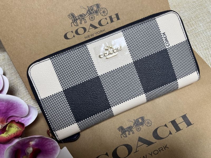 COACH コーチ 財布 長財布 バフ プレイド チェック パターン ジップ ウォレット ミッドナイトマルチ PVC レザーF25966 A035