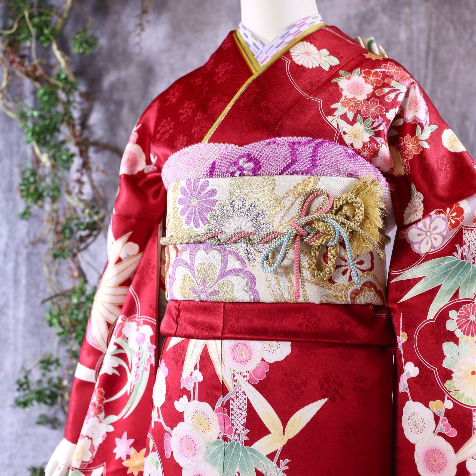 振袖フルセット 振袖セット 振袖 Lサイズ 中古 赤×古典 美品 成人式