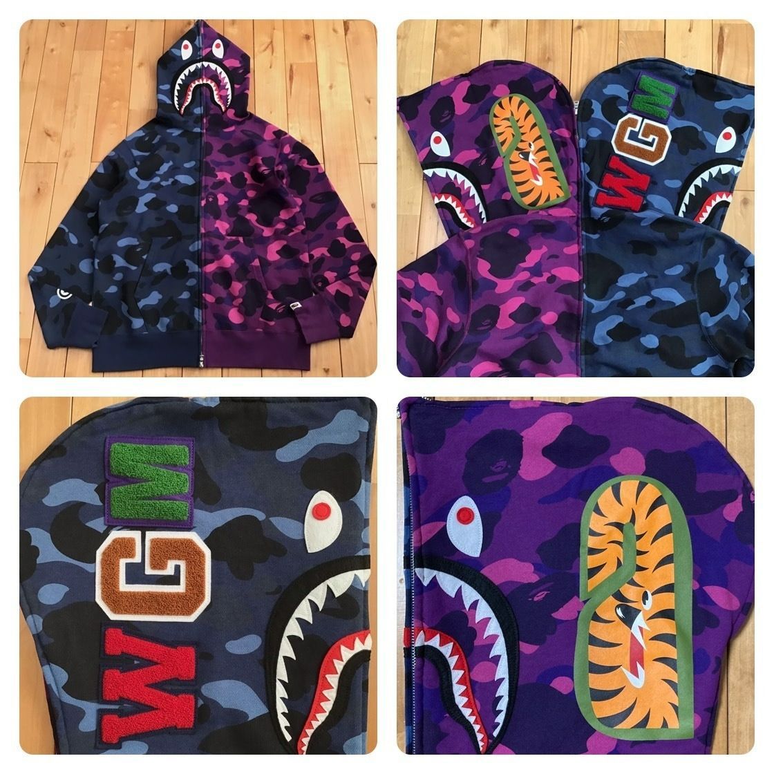 Separate shark full zip hoodie Lサイズ Purple camo × Blue camo a  