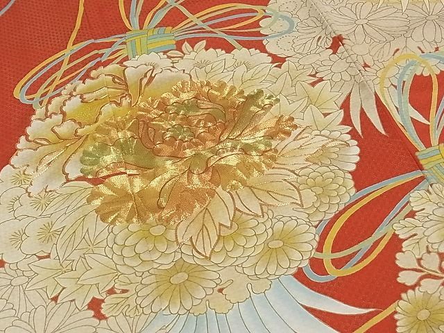 平和屋-こころ店■極上 振袖 駒刺繍 花くす玉文 金彩 金通し地 着丈165cm 裄丈65cm 正絹 逸品 3kk1600
