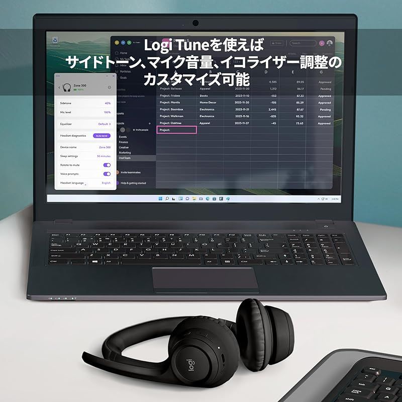 ロジクール ワイヤレスヘッドセット ZONE 300 MBK Bluetooth 軽量 122 g マルチポイント接続対応 2台同時接続 デュアルビームフォーミングマイク搭載 ノイズキャンセリング マイク付き USB TYPE-C 充電式 ワイ 0 ヘッドセット 周辺機器 Wii U