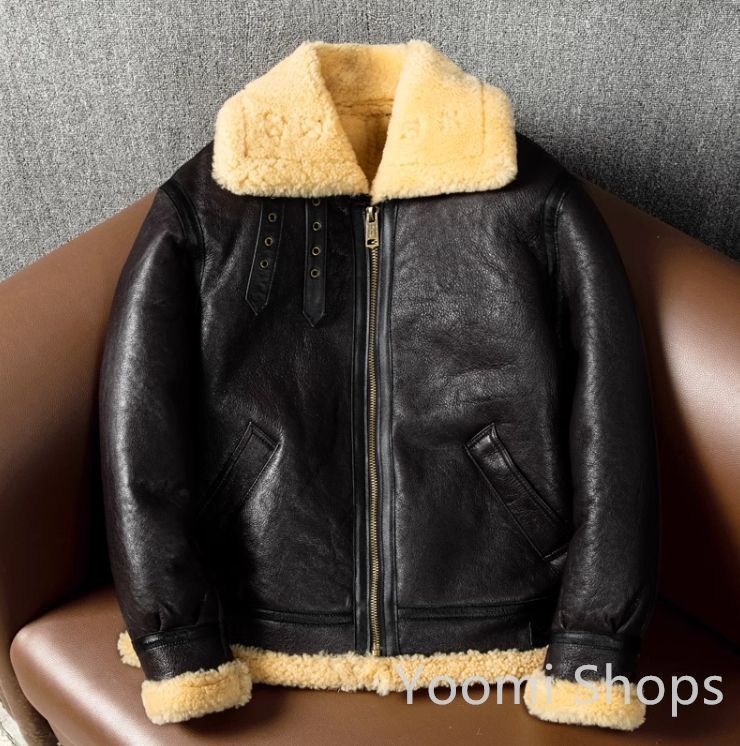 【新品未使用】冬季美品フライトジャケットムートンコート本革防寒服ラムレザー天然革羊革毛皮一体冬