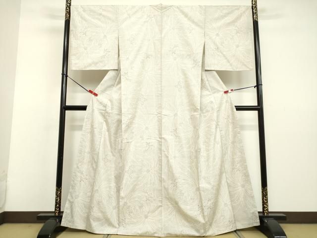 平和屋着物○本場大島紬 白大島 9マルキ 草花文 正絹 逸品