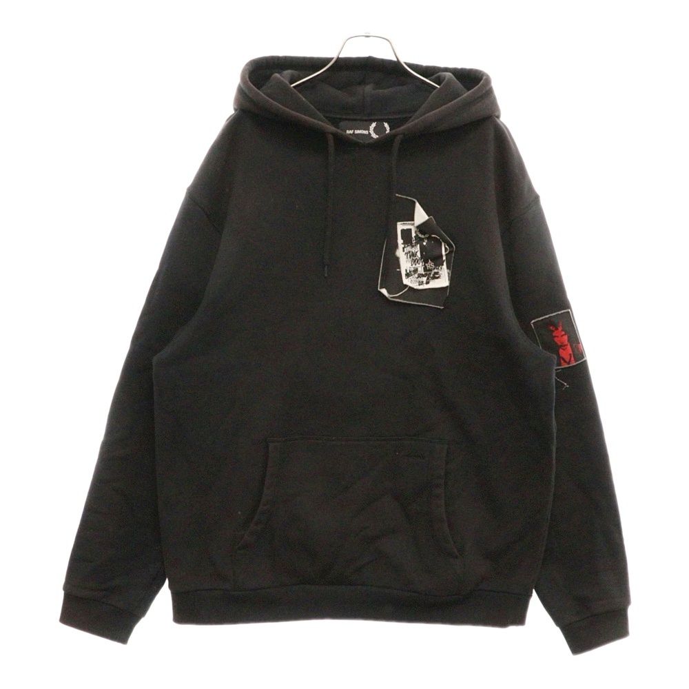 RAF SIMONS (ラフシモンズ) 20AW ×FRED PERRY Printed Patch Hooded Sweat フレッドペリー プリントパッチ プルオーバースウェットパーカー フーディー ブラック SM9044