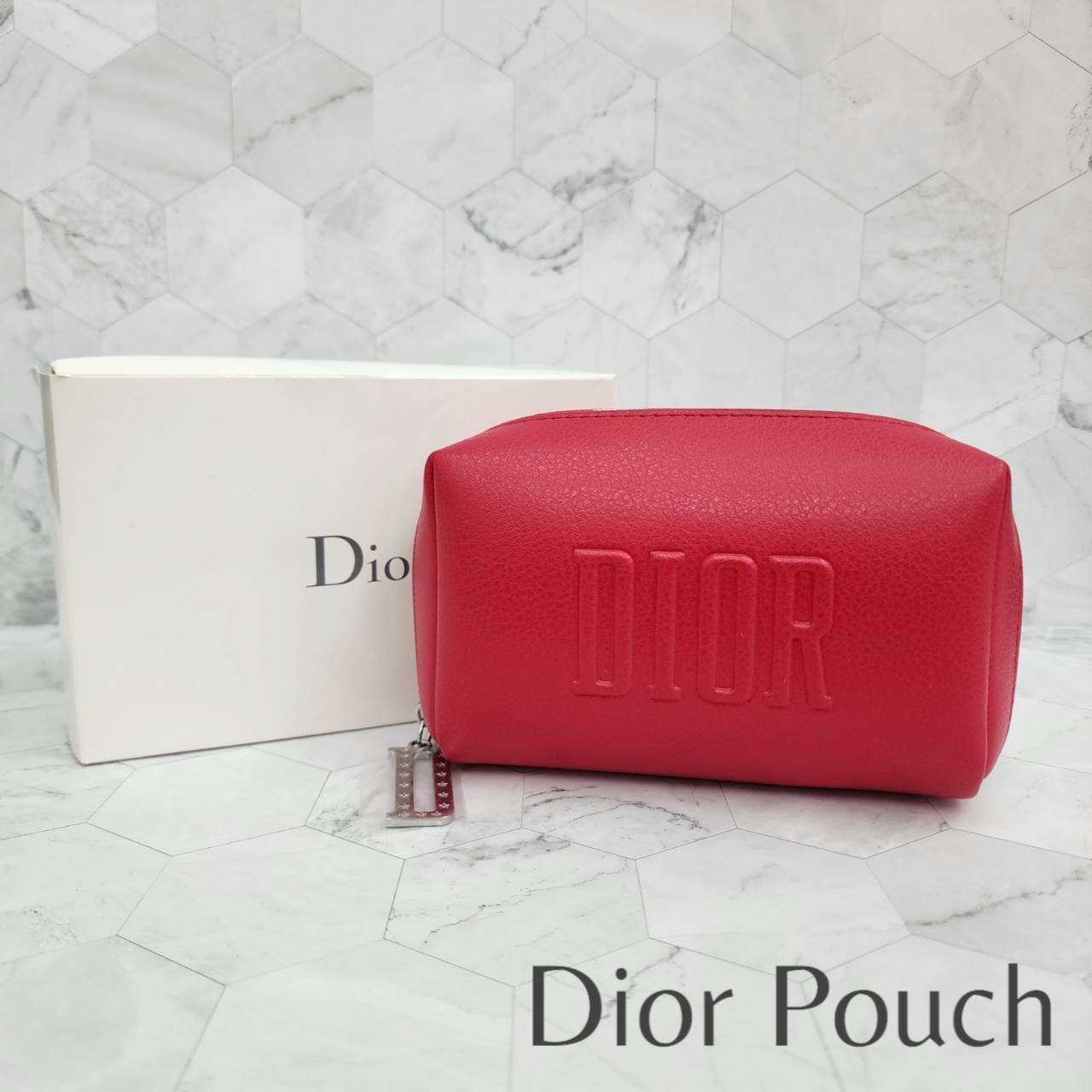 未使用 Dior ディオール ポーチ レッド×シルバーカラー