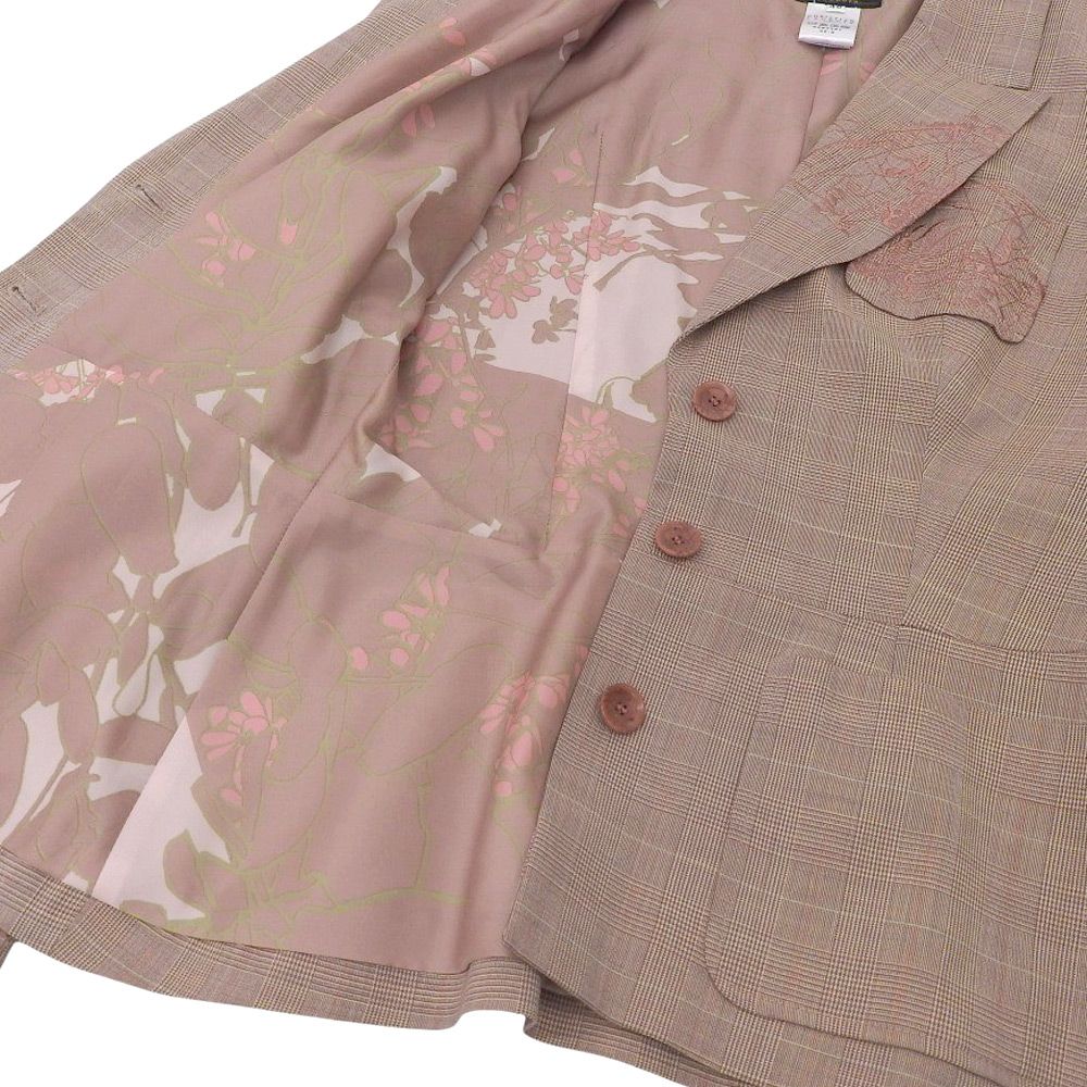 クリスチャンラクロワ　ヴィンテージジャケット　ブラウンチェック柄　40 訳あり クリスチャンラクロワ ヴィンテージジャケット ブラウンチェック柄 40