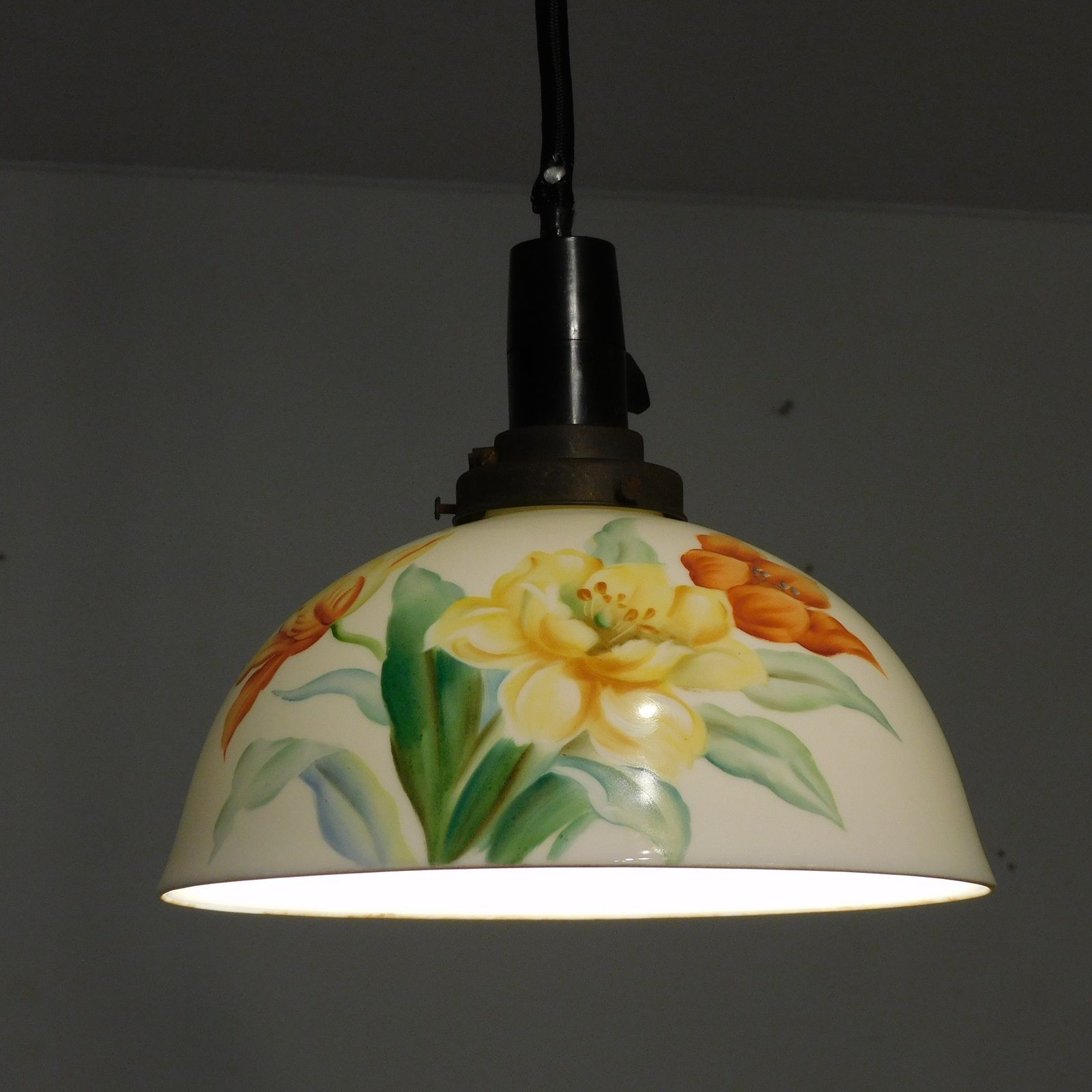 日陶 オールド ノリタケ アールデコ 花の図 電笠 HK-a-05611 | アンティーク 電傘 ランプシェード ランプセード 照明 ノリタケ