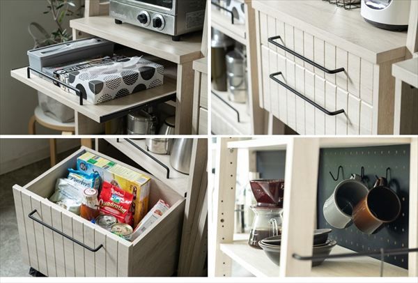 レンジラック Lily 60cm 収納家具 キッチン収納 レンジボード 910218449 北欧 キッチン収納 シリーズ 木目調 ホワイト ブラック ツートン 有孔ボード 小物収納 清潔感 モダン NEXPOTALLINN_EU