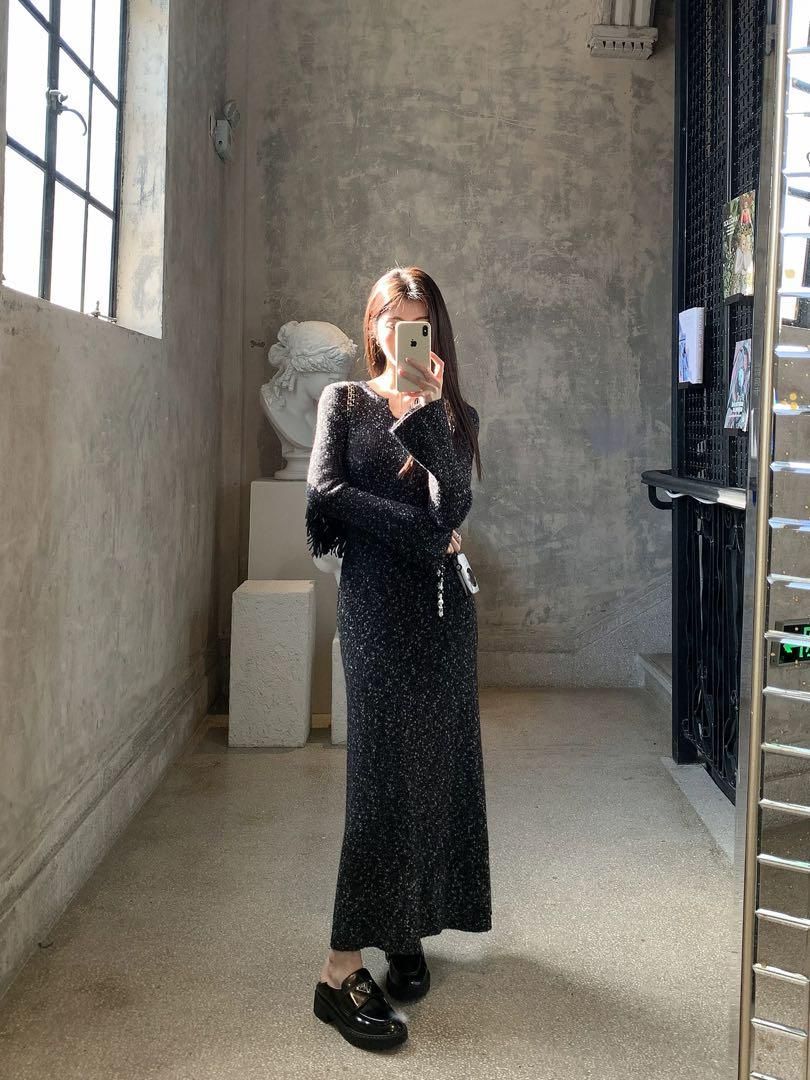 春ニットロングワンピース