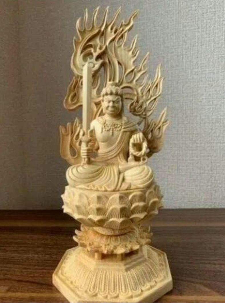 木彫仏像 不動明王 不動明王像 檜木 高約28cm 精密彫刻