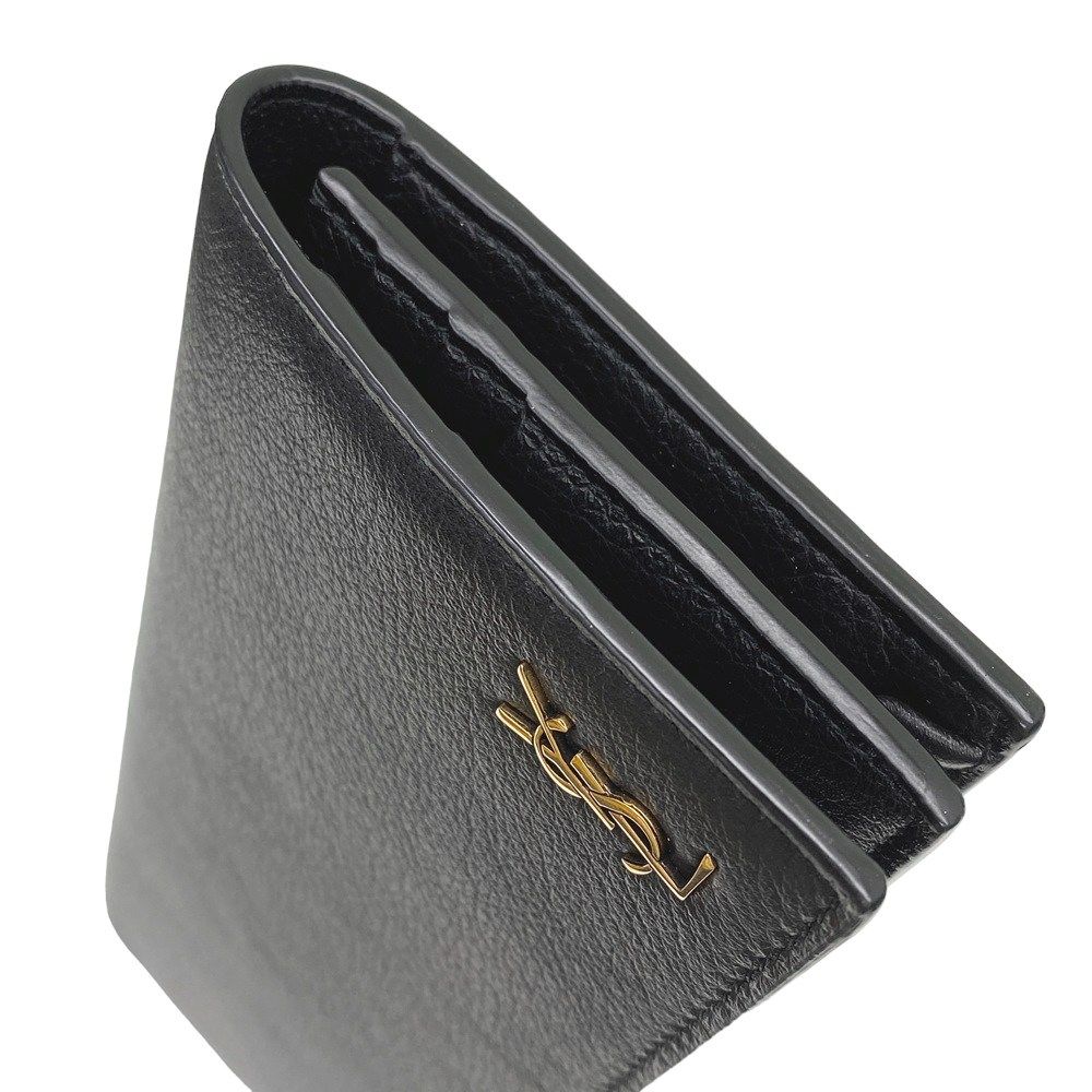 □新同□ サンローラン 二つ折り 長財布 レザー ブラック ゴールド GP  