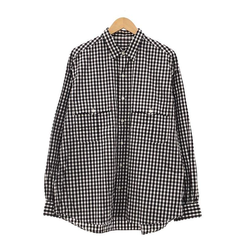 【美品】  PORTER CLASSIC / ポータークラシック | Roll up shirts / ギンガムチェック ロールアップ オーバーシャツ | L | ブラック/ホワイト/ボルドー | メンズ