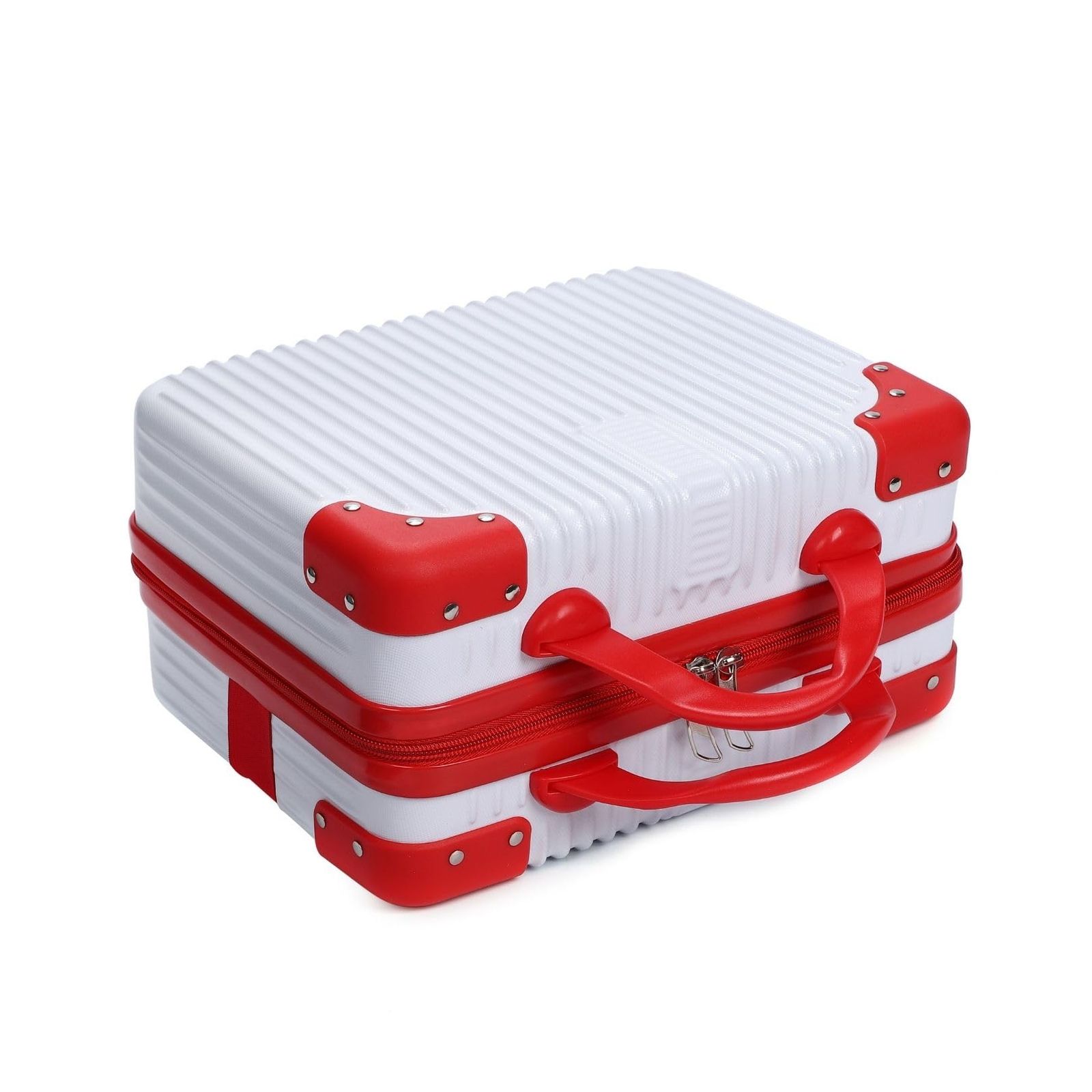 Partools] ミニ スーツケース 赤白 キャリーバッグ 収納ケース