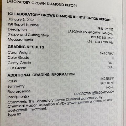 ラボグロウンダイヤモンドペンダント 0.44ct Fカラー VS1クラス - メルカリ 