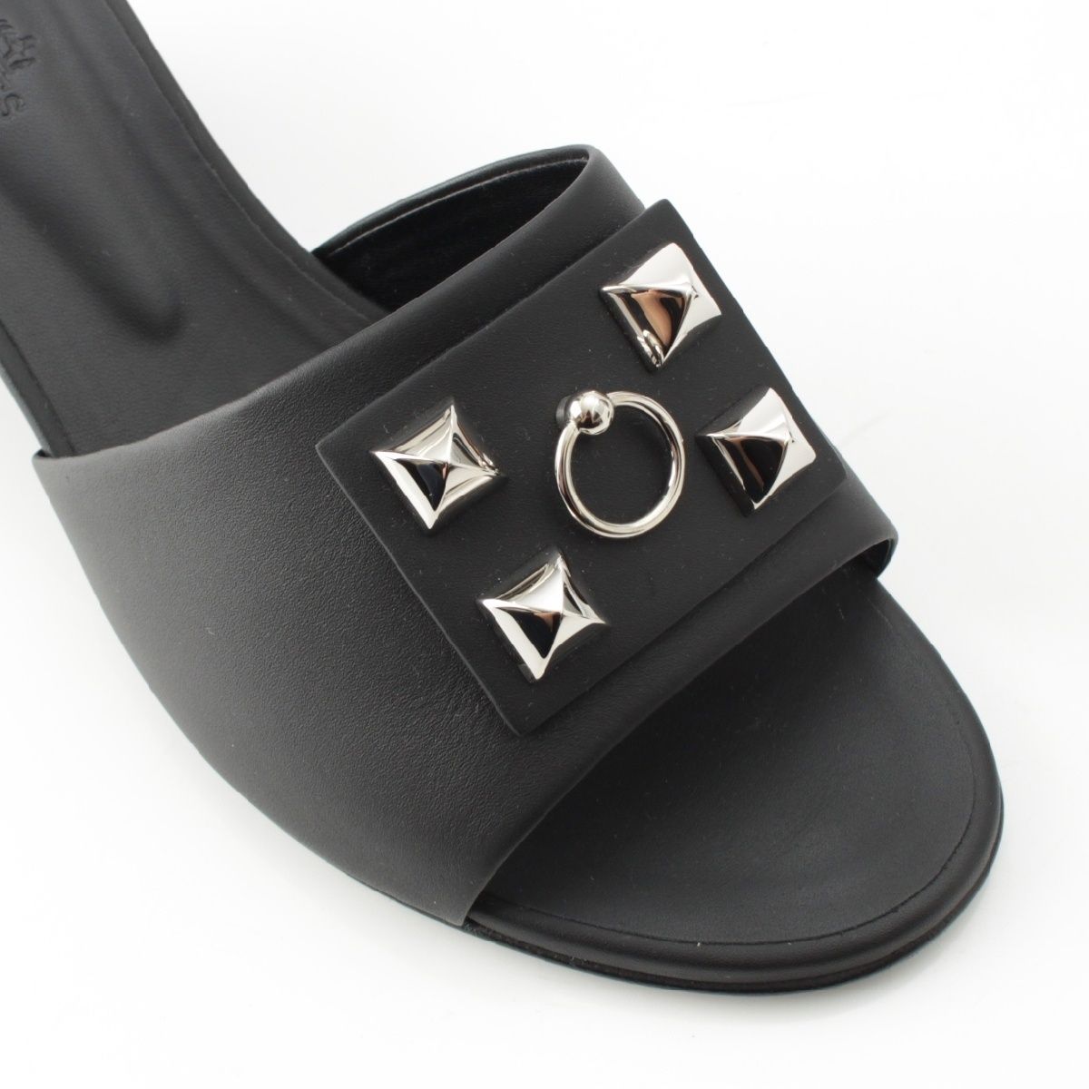 エルメス ドリーミー レザー コリエドシアン スタッズ ヒール ミュール