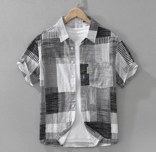 新品未使用　半袖シャツ アロハシャツ メンズ　シャツ　海シャツ　チェック柄　コットンシャツ　トップス M~3XL