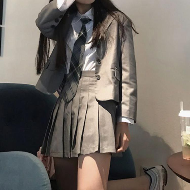  4点セット プリーツスカート 制服 コスプレ衣装 ジャケット 女の子 中学生 制服 白シャツ 上下セット JK制服 長袖 おしゃれ ネクタイ スクール 女子高校生 高校生 ブレザー 学生服 韓国 学#cjfj144765