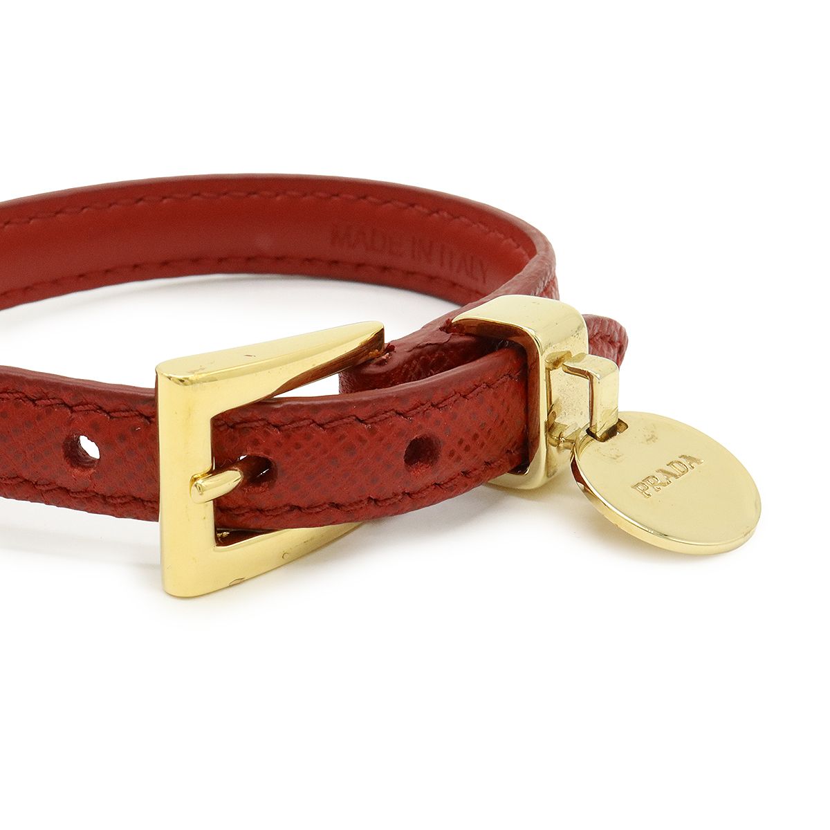 極美品✨PRADA プラダ ブレスレット サフィアーノレザー チャーム レッド PRADA プラダ ベルトブレスレット サフィアーノ レザー レッド