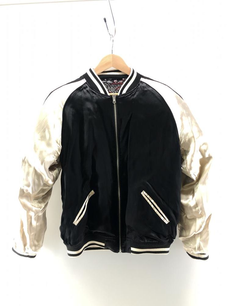 絡操魂 粋 四神刺繍スカジャン ブラック×ホワイト sizeL 中古】絡操魂 粋 四神刺繍スカジャン ブラック×ホワイト sizeXL[24]