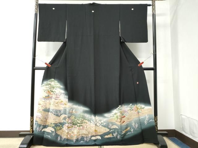 平和屋着物●本加賀友禅作家 中政雄 黒留袖 浜松渡り橋風景文 暈し染め ロング丈 正絹 CAAW8656yc