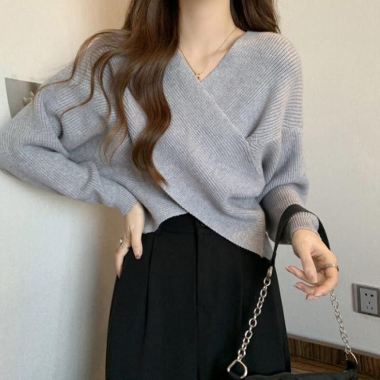 クロスニット ニット トップス カシュクールデザイン フロント