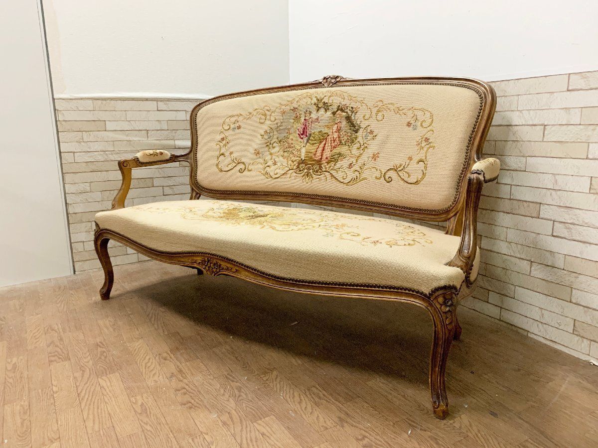 イタリア家具　ヨーロピアンアンティーク調　2Pチェア　ラブソファ アンティーク/イタリア家具/二人掛けソファ イタリア家具 ヨーロピアン